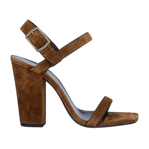 NWT Saint Laurent Oak 100 Khaki Suede Block Heel Ankle Strap Slingback Sandals - Picture 2 of 8
